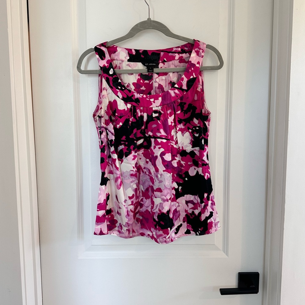 St. John Pink Black White Abstract Print Sleeveless Top